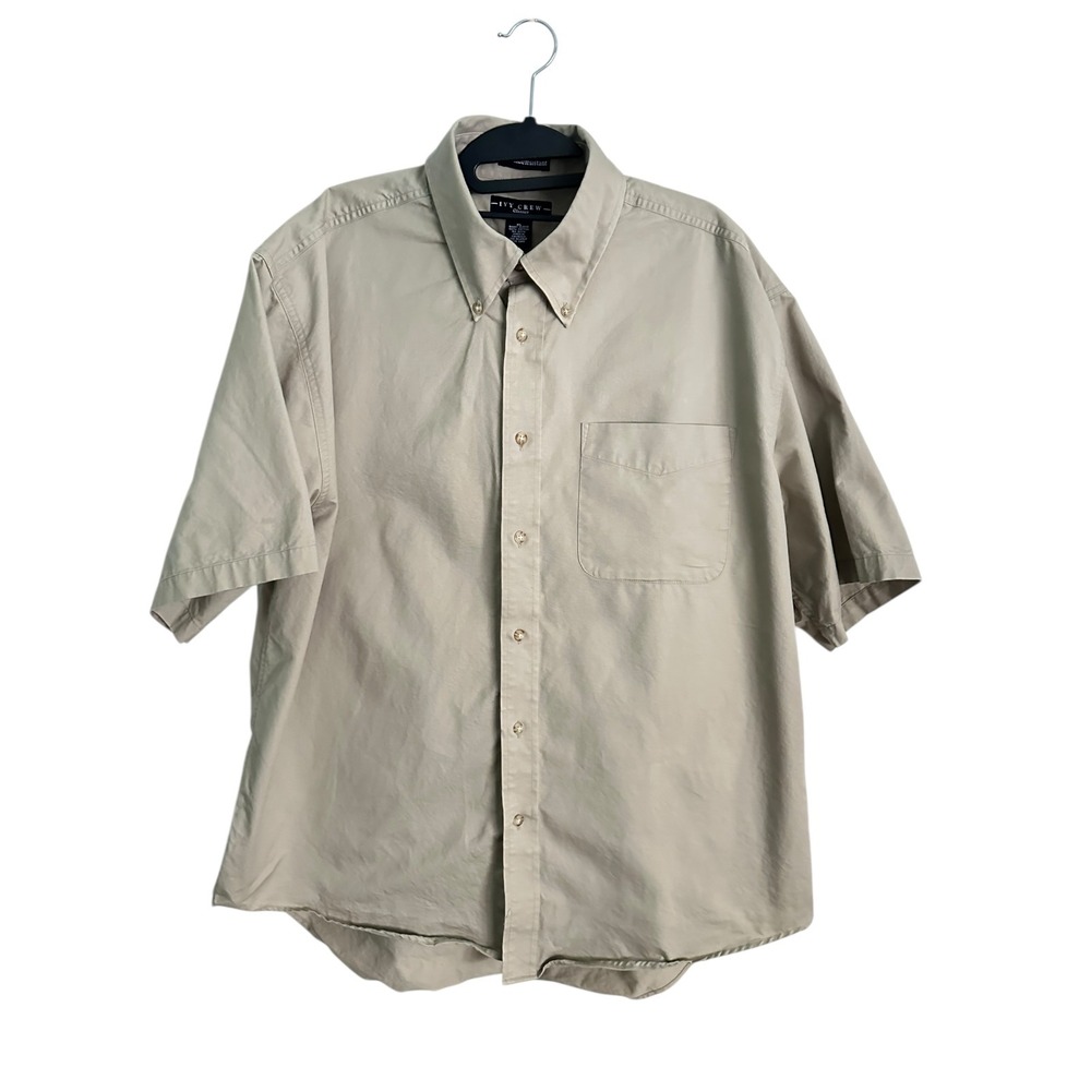 IVY CREW Classics Men  Beige Short Sleeve Button Down Shirt XL Wrinkle Resistant